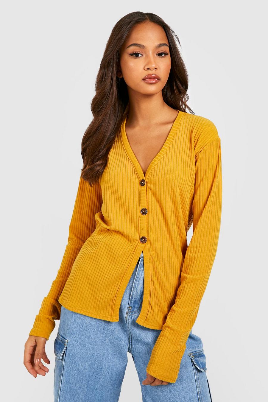 Mustard yellow Soft Rib Knit Cardigan