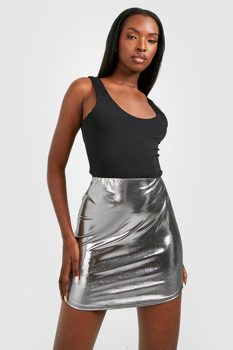 Minifalda de raso, Metallic silver image number 1