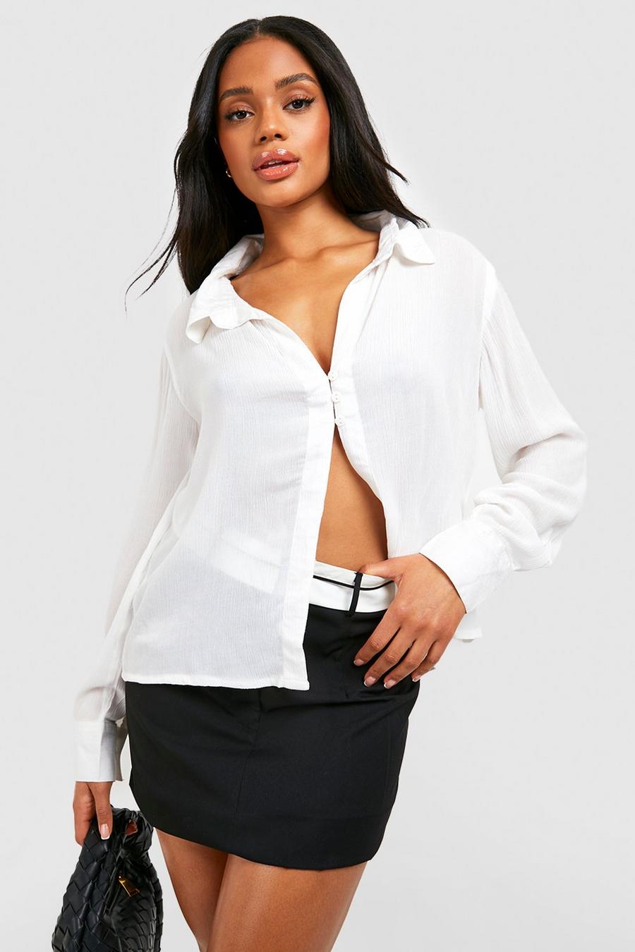 White Button Front Longline Open Cheesecloth Shirt image number 1