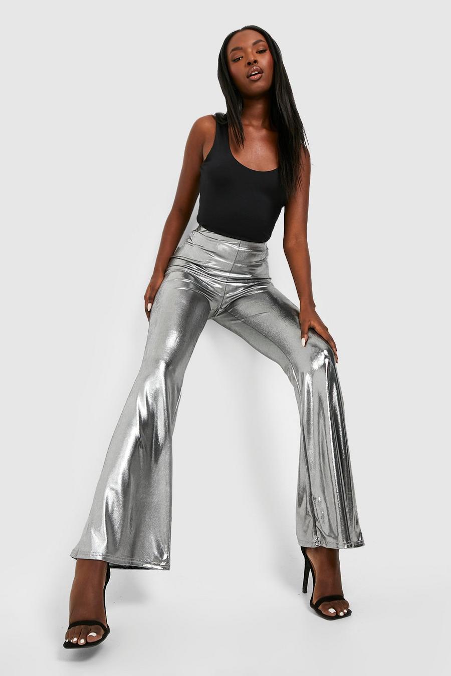 Metallic silver Liquid Satin Wide Leg Trousers image number 1