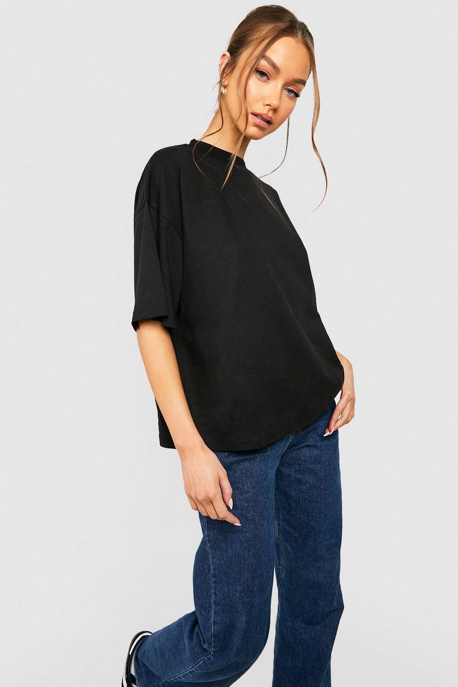 Black Boxy Fit Cotton Tshirt image number 1