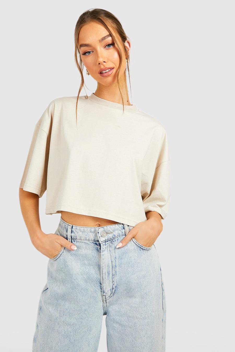 Stone beis Boxy Fit Crop Tshirt
