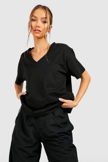 Basic Katoenen T-Shirt Met Diepe V-Hals black