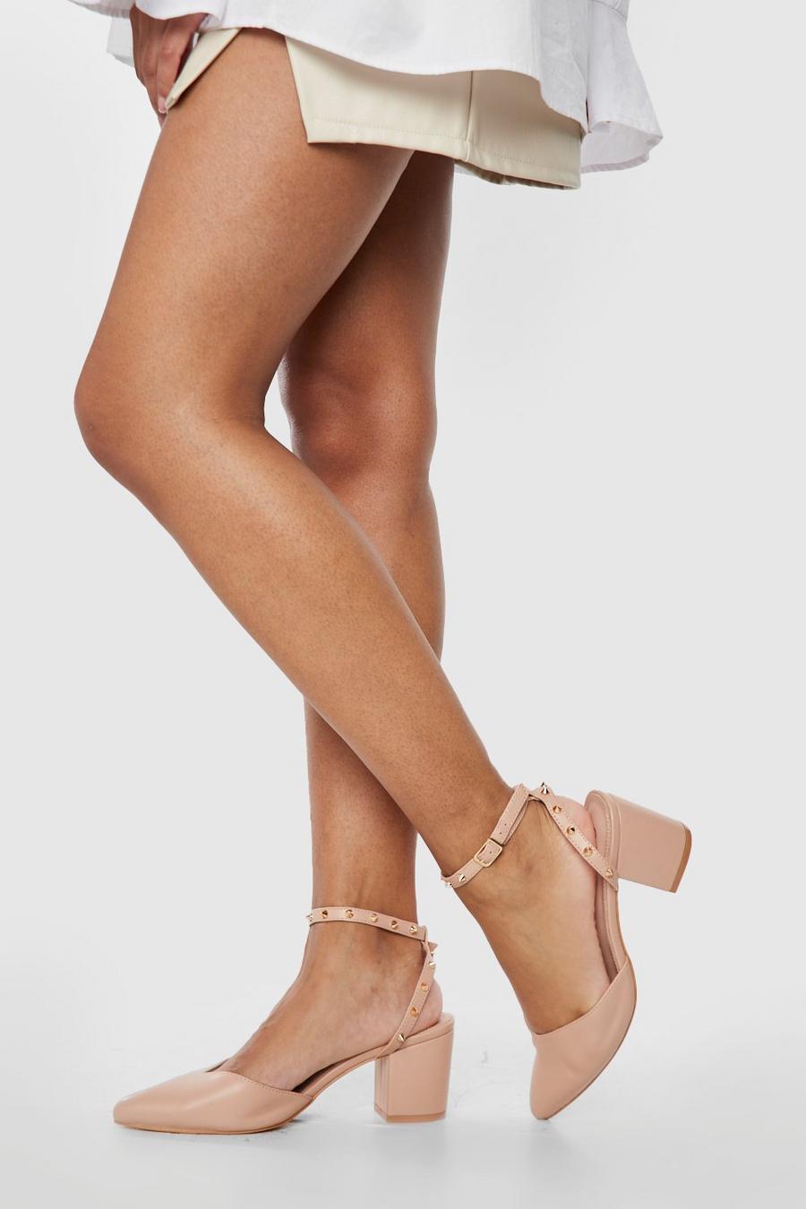 Nude Pointed Low Block heel With Studded Ankle Strap image number 1