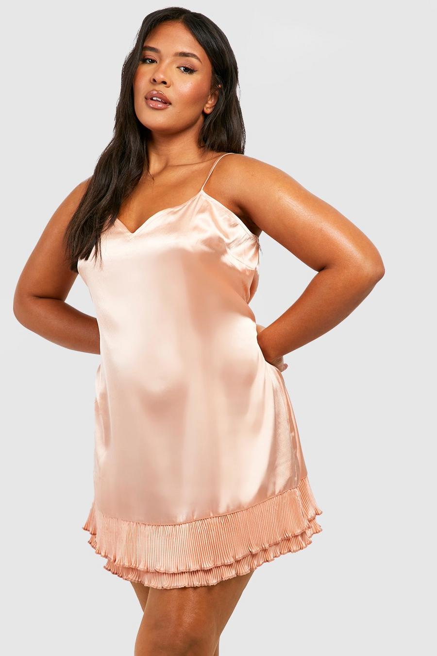 Rose gold Plus Pleated Frill Satin Nightgown image number 1