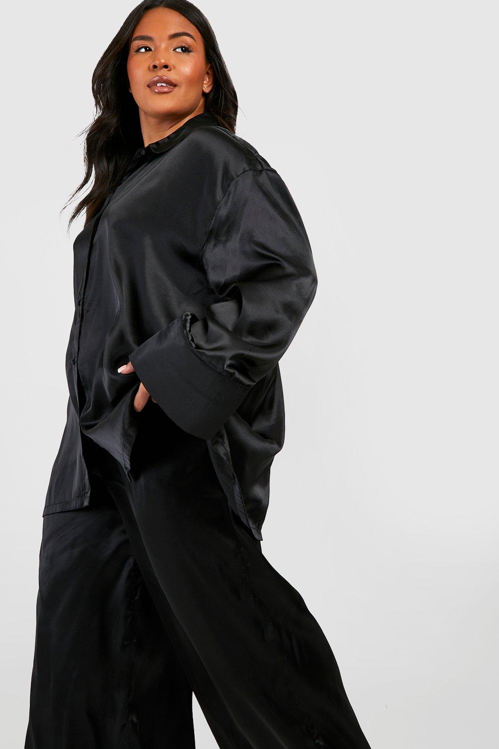 Tall Oversized Satin Shirt And Pants Pj Set