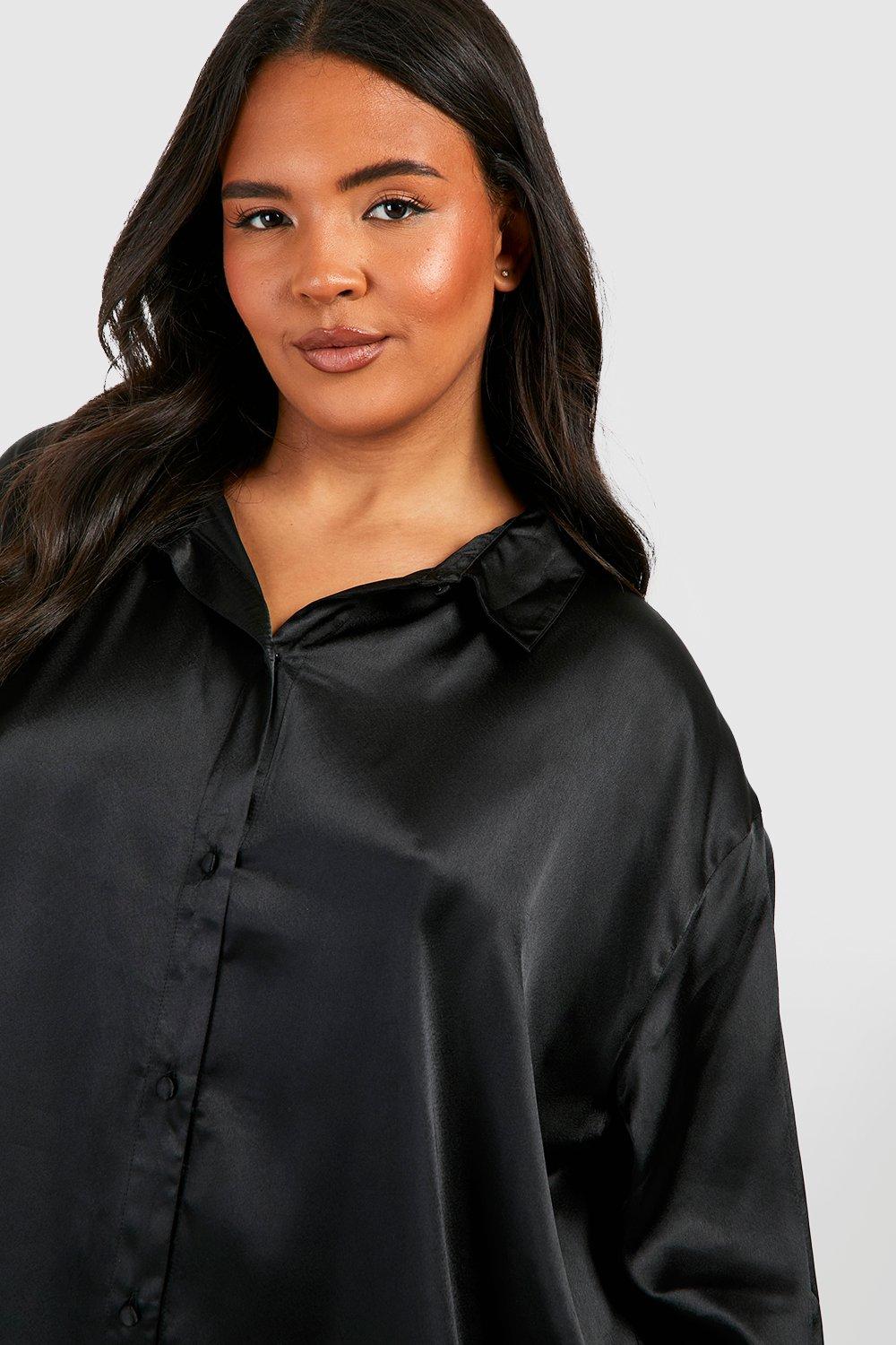 Plus Satin Oversized Pajama Shirt & Pants Set