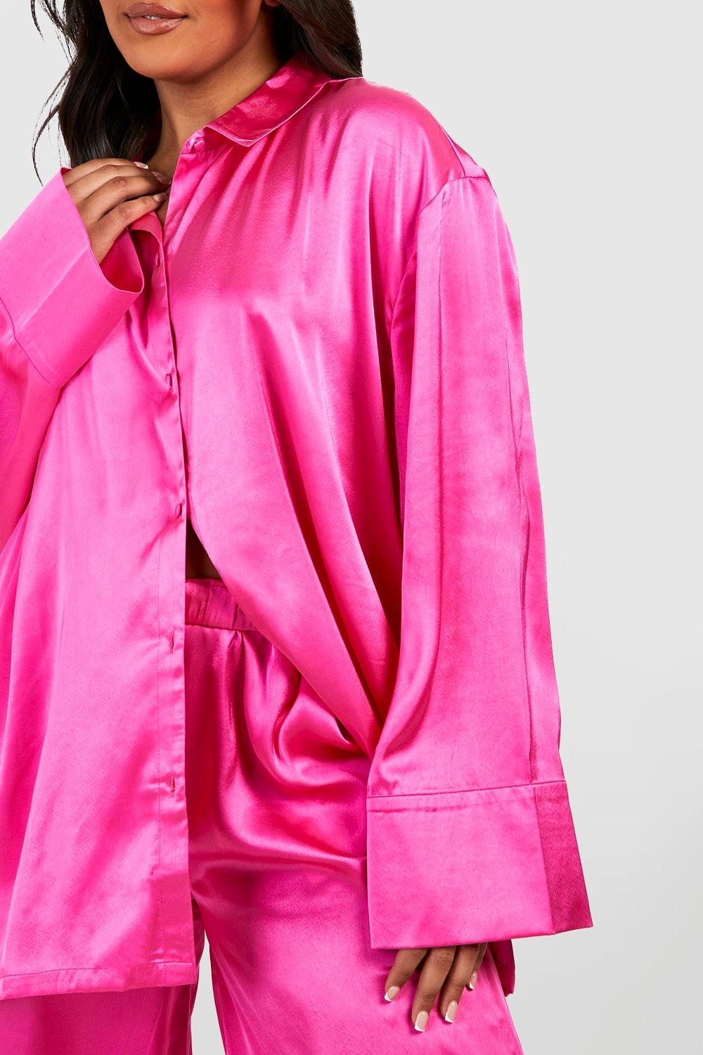 Boohoo pink satin online pyjamas