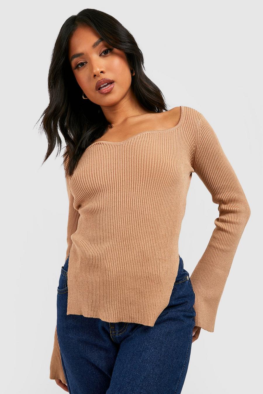 Camel Petite Sweetheart Neckline Rib Knit Top image number 1
