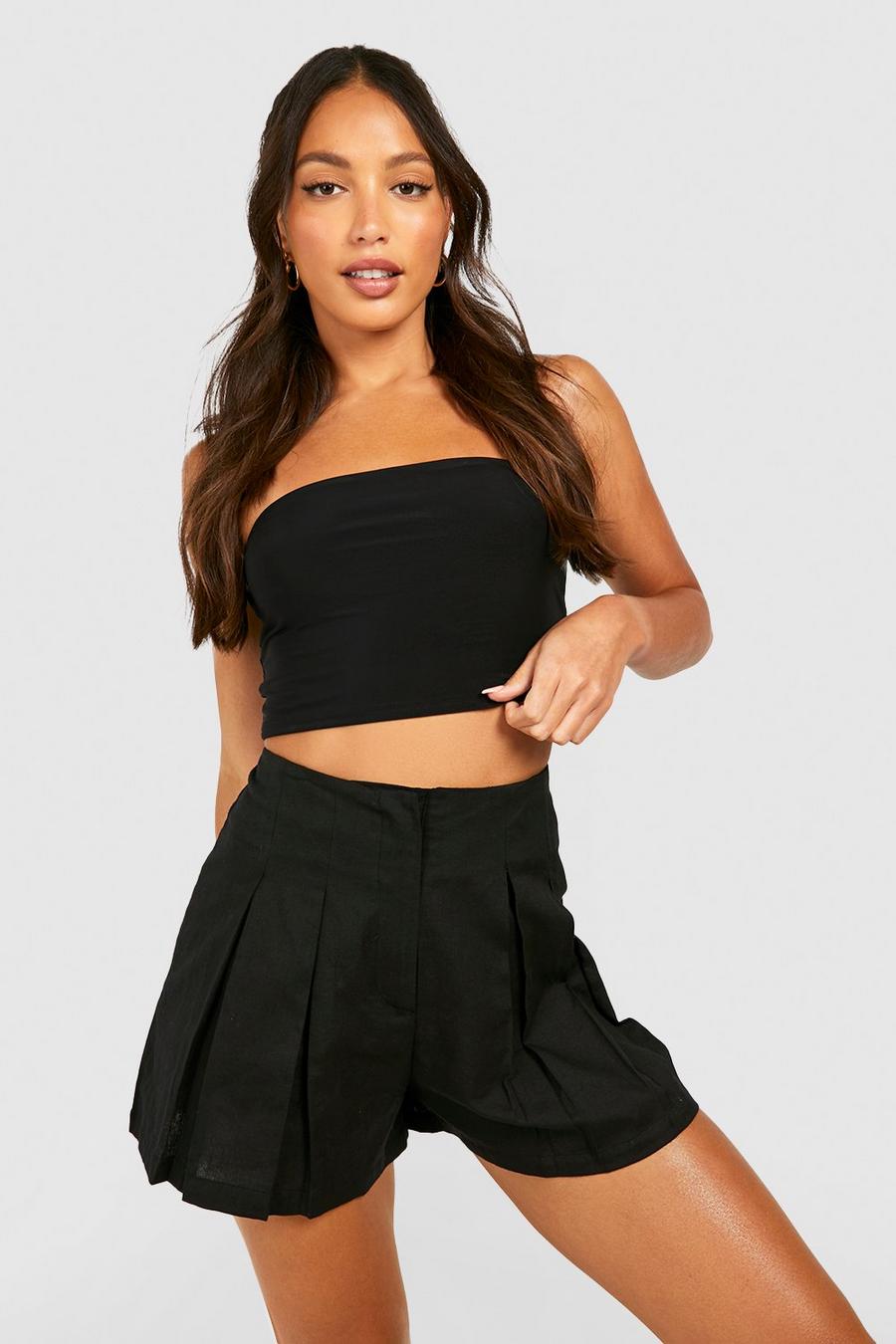 Black Tall Linen Pleated Tailored Shorts