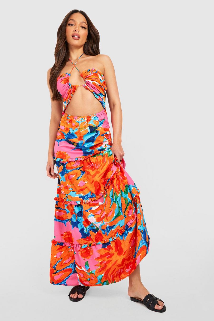 Multi Tall Halter Cut Out Tiered Maxi Dress image number 1