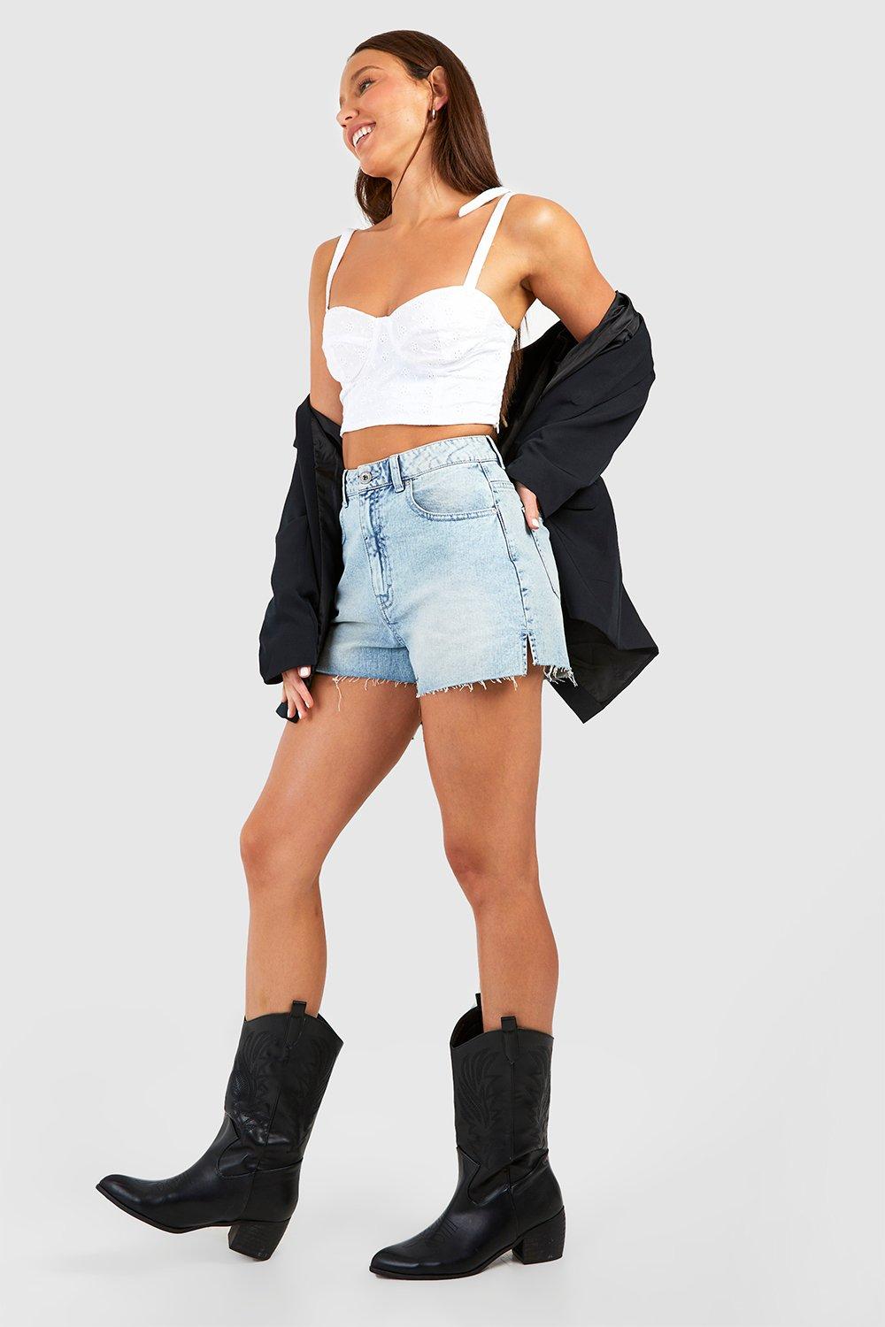 Tall Eyelet Tie Shoulder Corset Crop Top