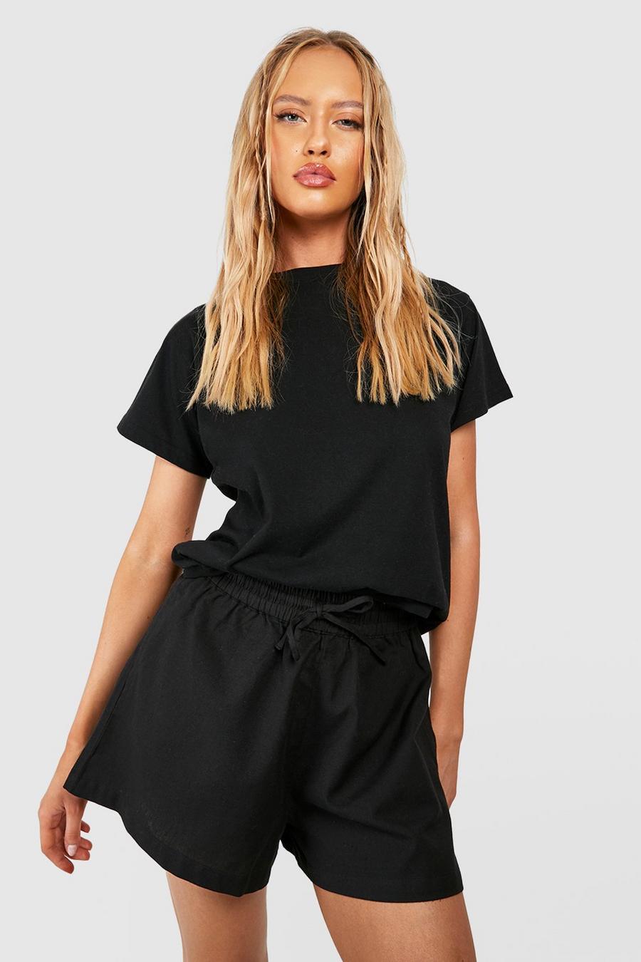 Black Tall Linen Look Flowy Shorts image number 1