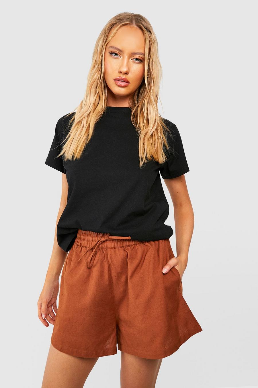 Chocolate Tall Linen Look Flowy Shorts image number 1