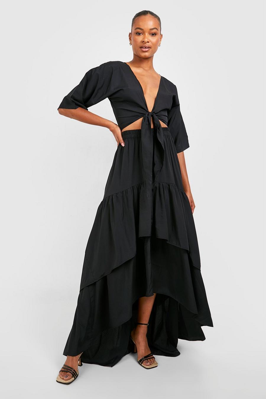 Black Tall Tie Front Crop Blouse image number 1