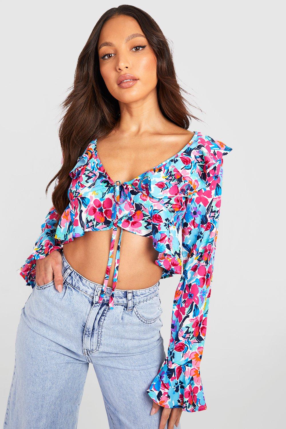 Floral ruffle crop store top