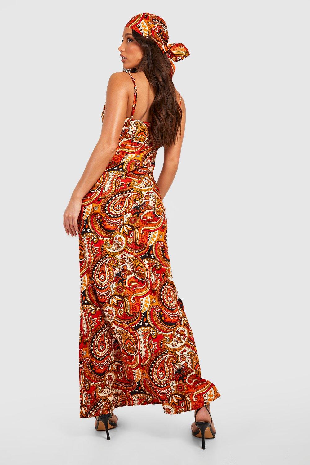 Tall Bright Paisley Maxi Dress With Matching Headscarf