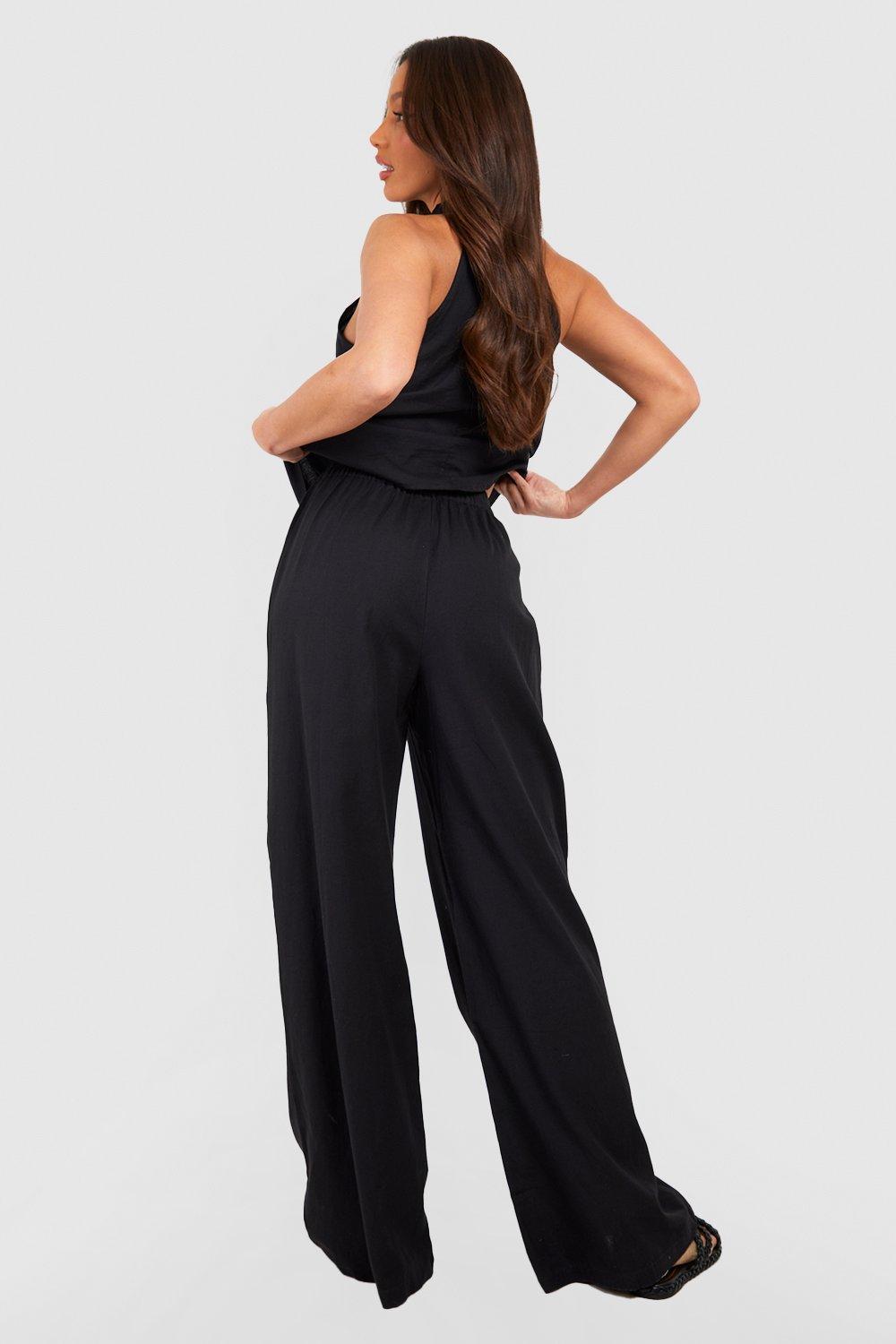 boohoo Tall Fold Over Waistband Cotton Mix Flares - ShopStyle Casual Pants