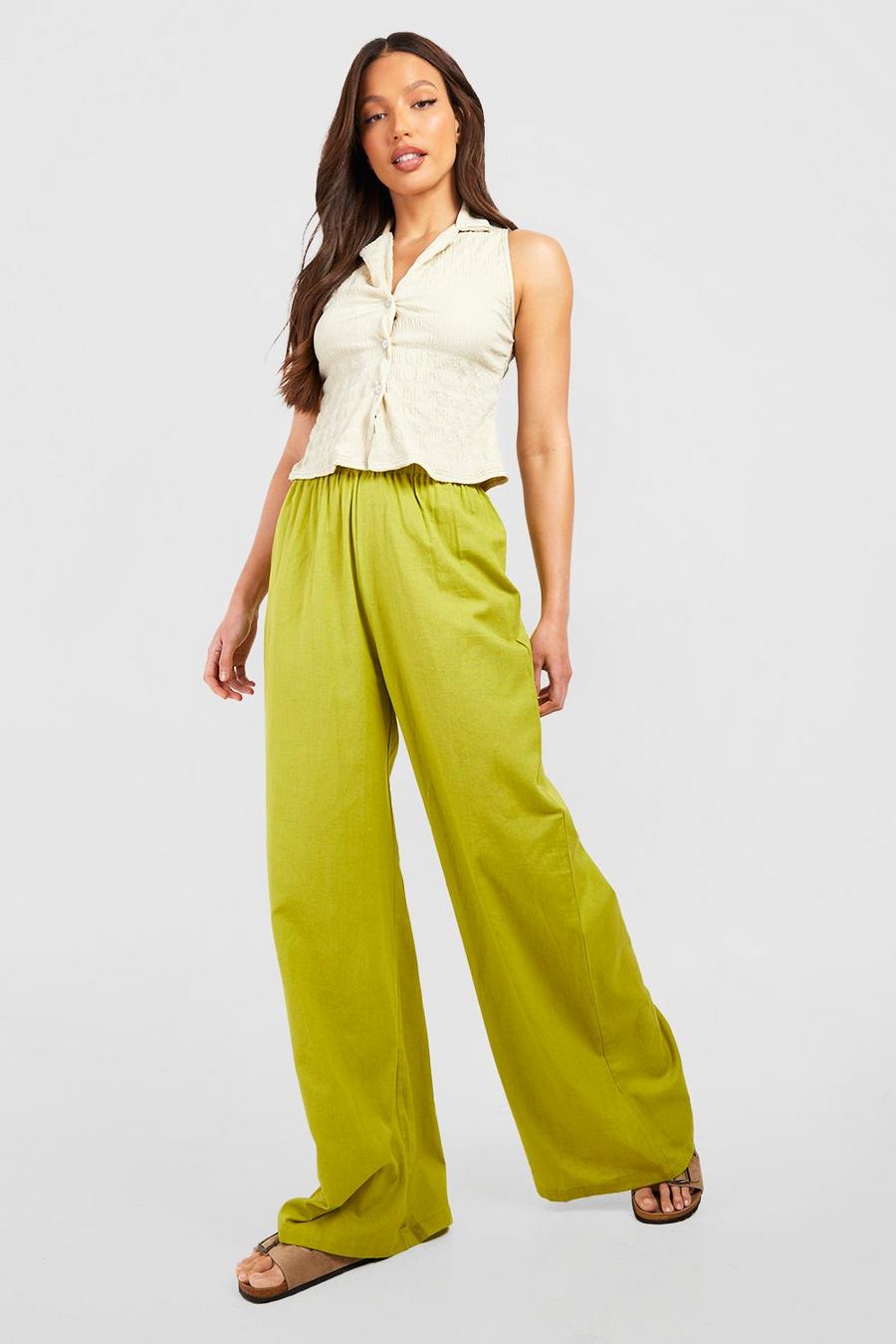 Olive Tall Linen Wide Leg Pants image number 1