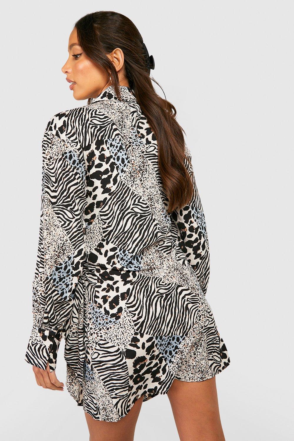 Boohoo leopard print sales shirt dress