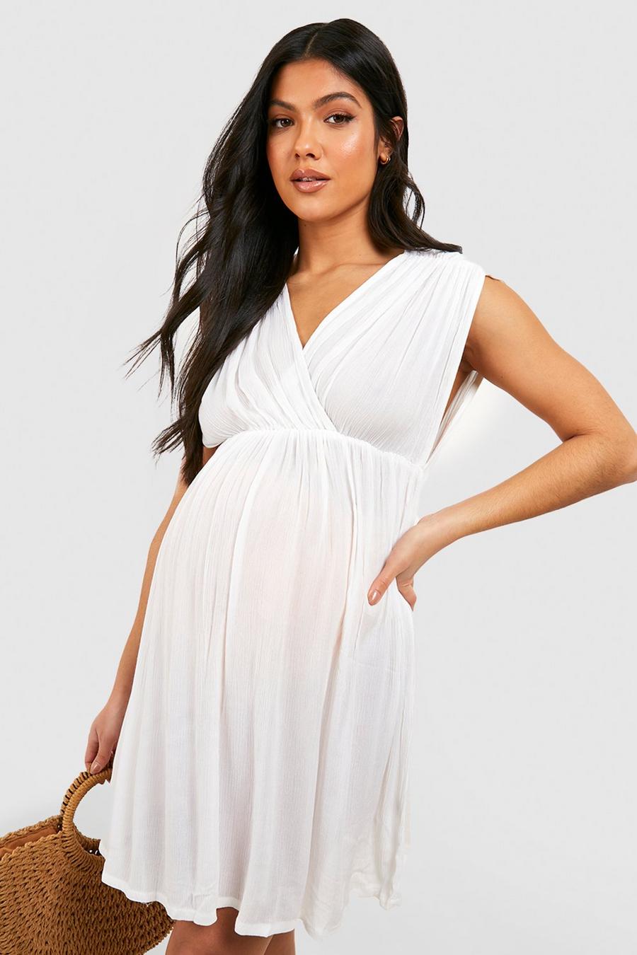 White Maternity Shell Trim Beach Dress image number 1