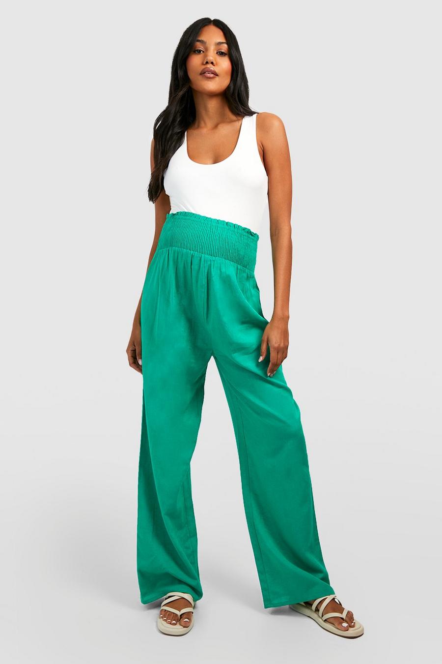 Bright green Maternity Shirred Waist Linen Wide Leg Pants image number 1
