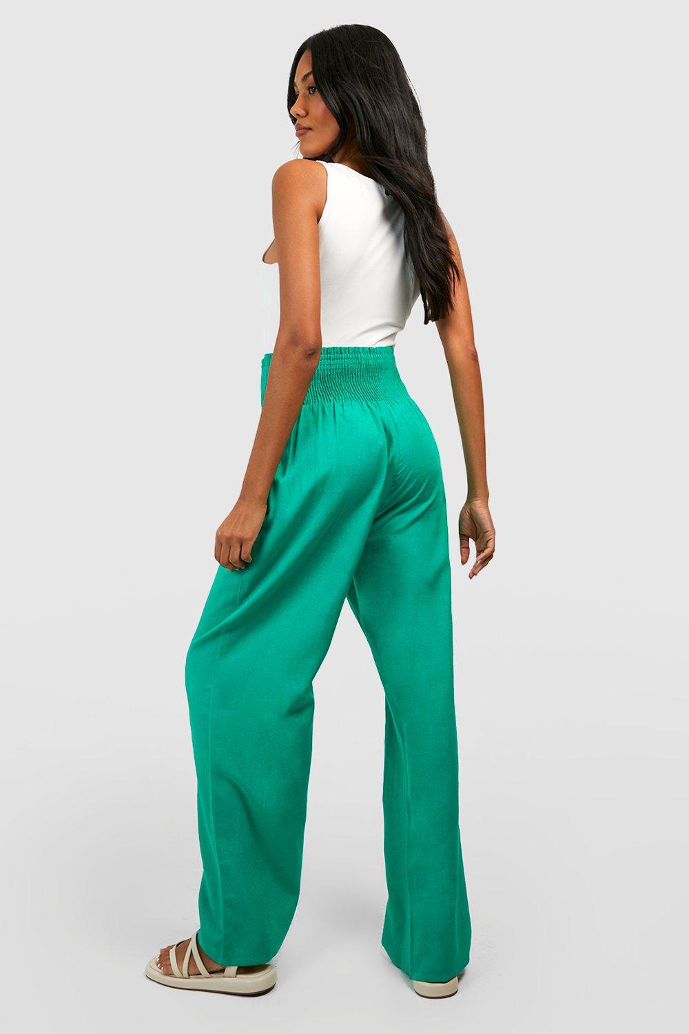 Shirred Waist Wide Leg Pants for Casual & Chic Elegance