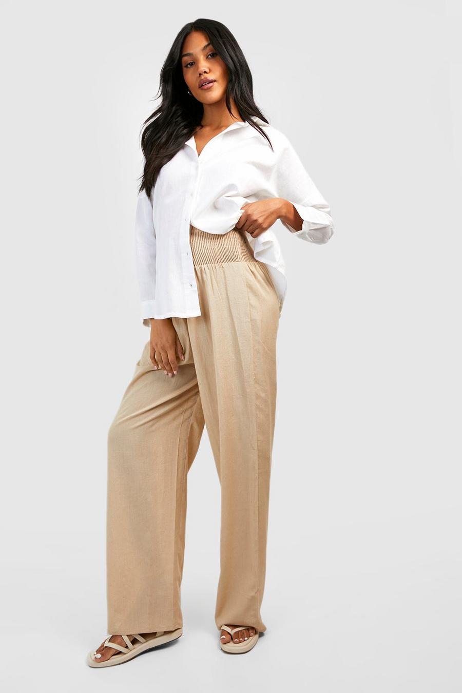 Stone beige Maternity Shirred Waist Linen Wide Leg Trousers image number 1