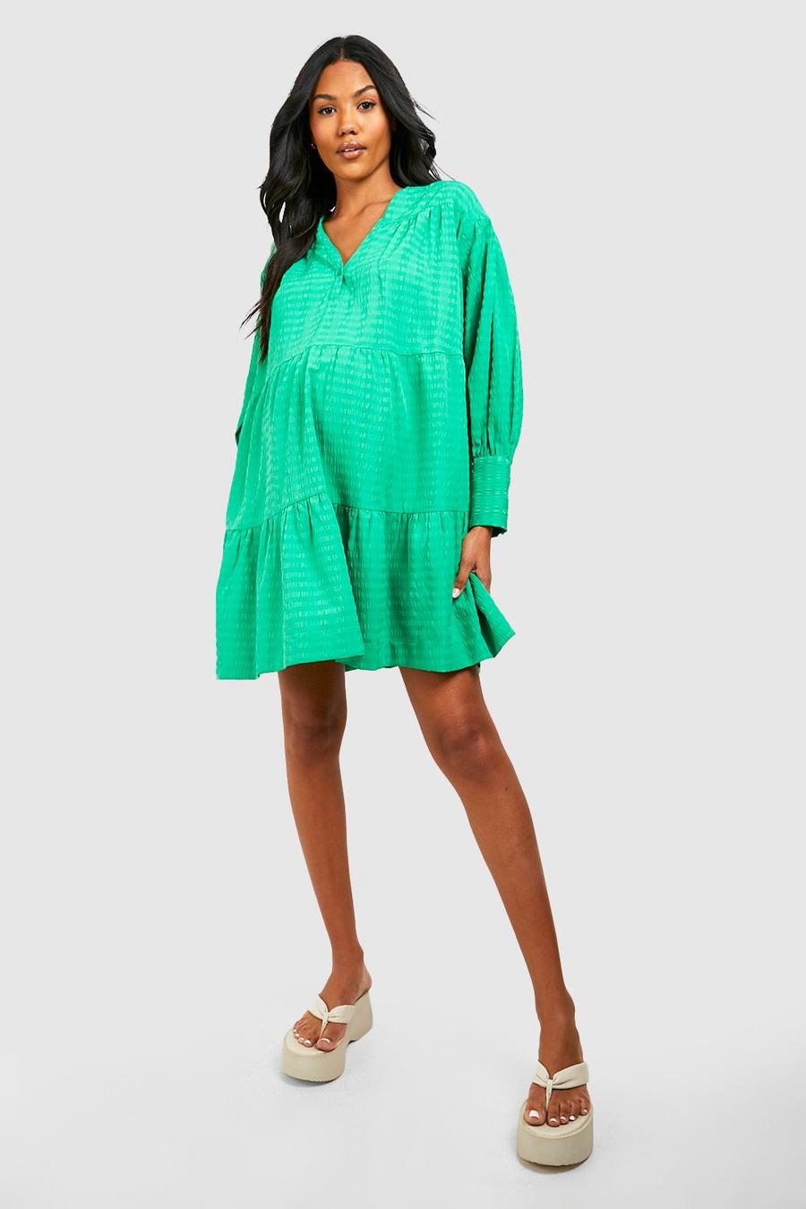 Bright green Maternity Textured Smock Mini Dress image number 1