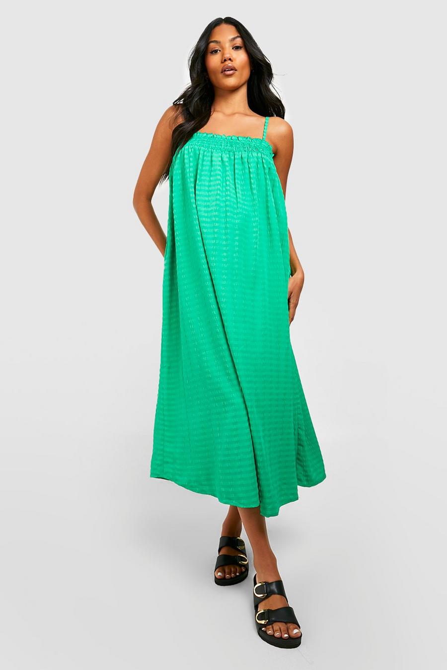 Bright green Maternity Textured Smock Midi Dress image number 1