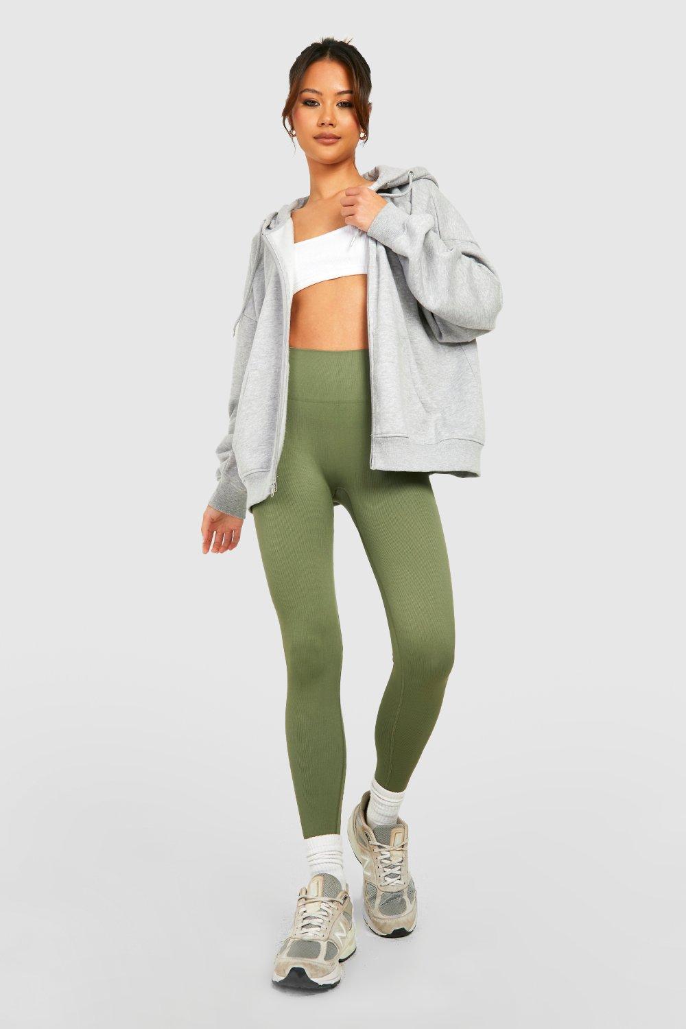 Mid Khaki Seamless Leggings, Womens Leggings