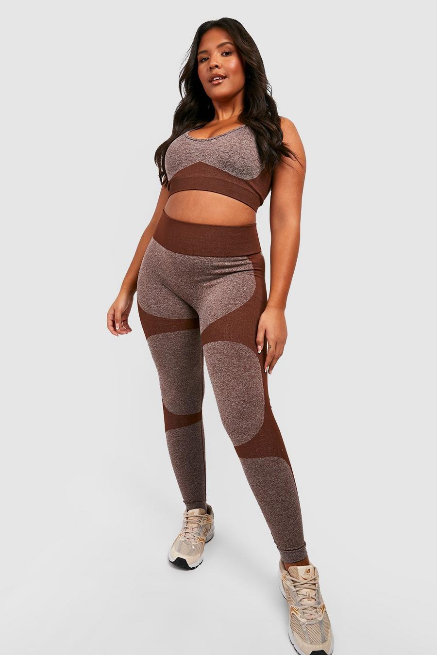 Chocolate brown Plus Active Contour Seamless Gym Leggings    image number 1