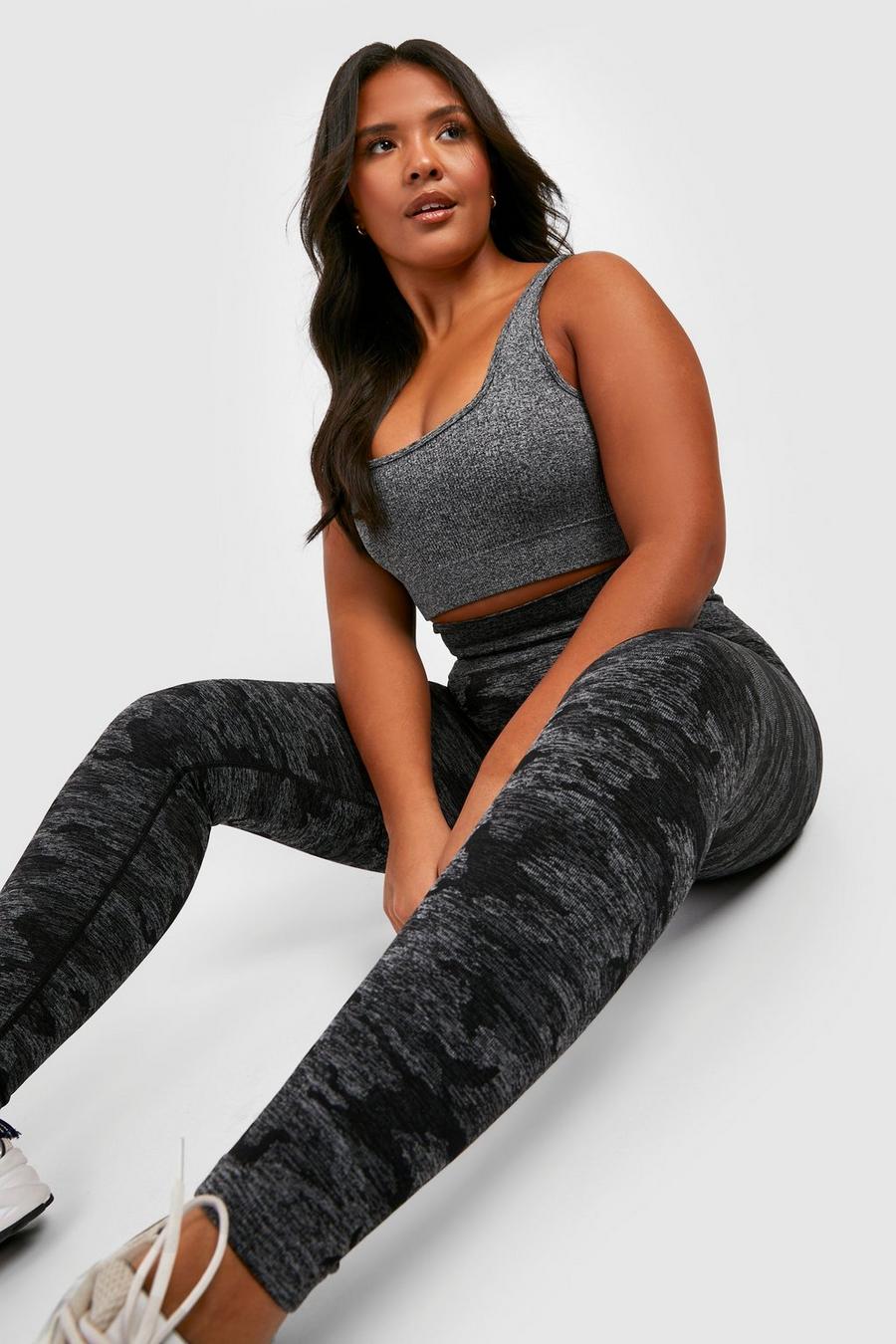 Black Plus Active Camo Seamless Workout Leggings image number 1