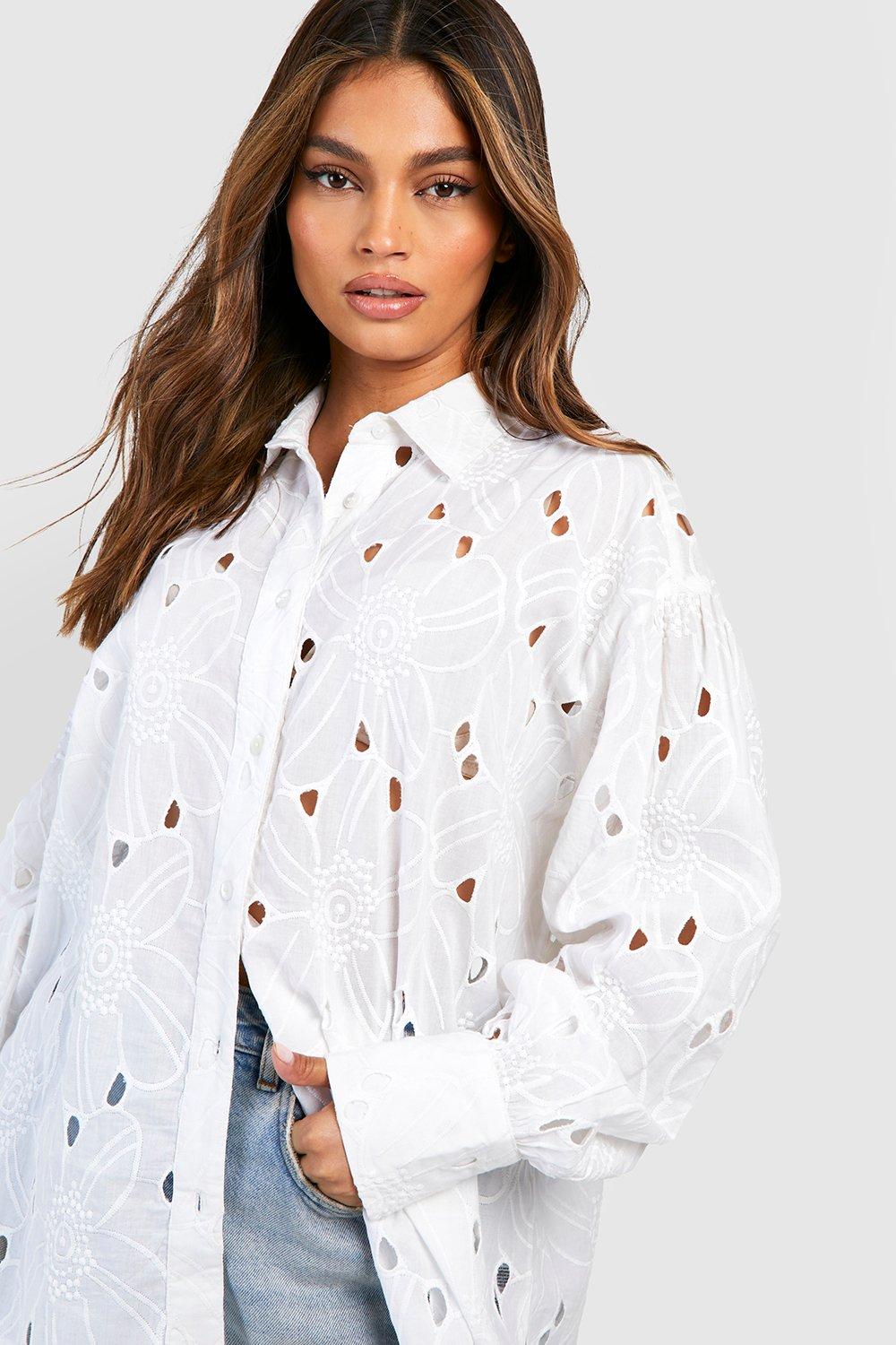 Chemise oversize a broderies fleuries