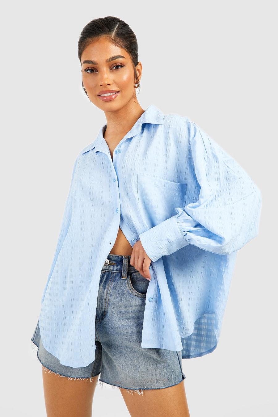 Baby blue Crinkle Textured Shirt image number 1