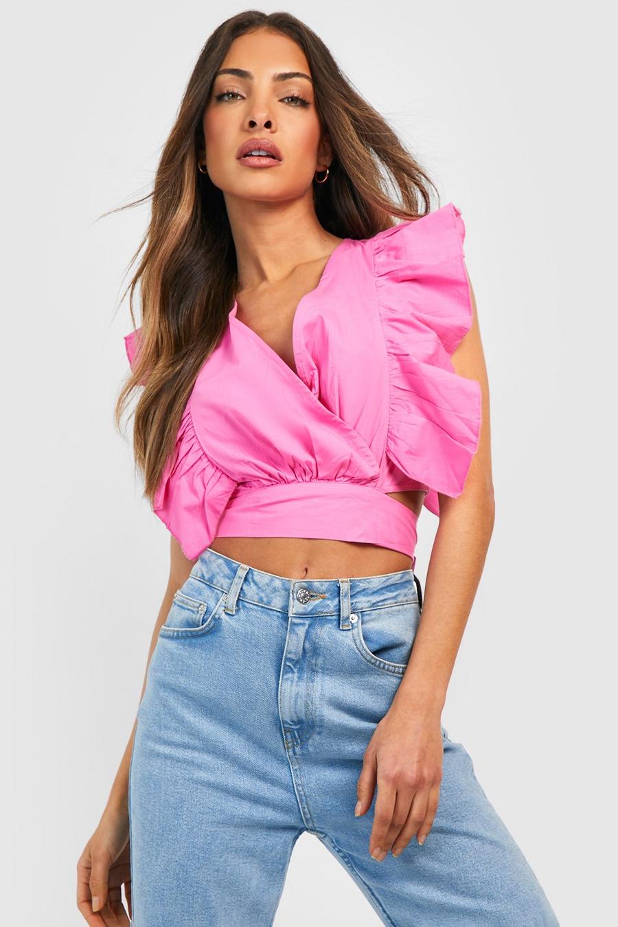 Pink Wrap Ruffle Sleeve Top image number 1