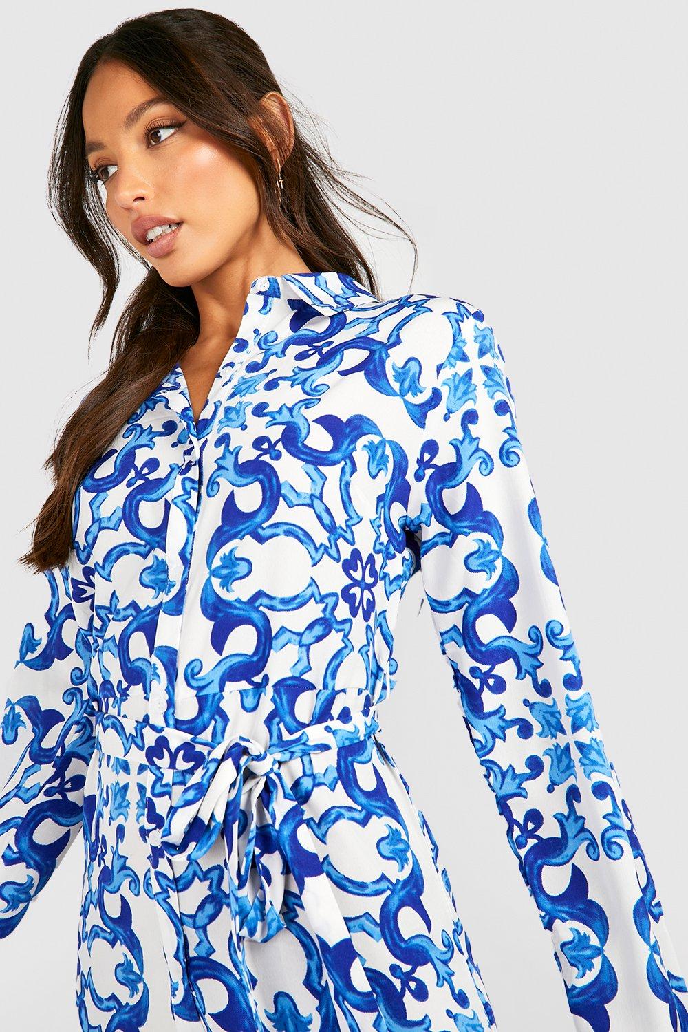 Tall Scarf Print Skater Shirt Dress