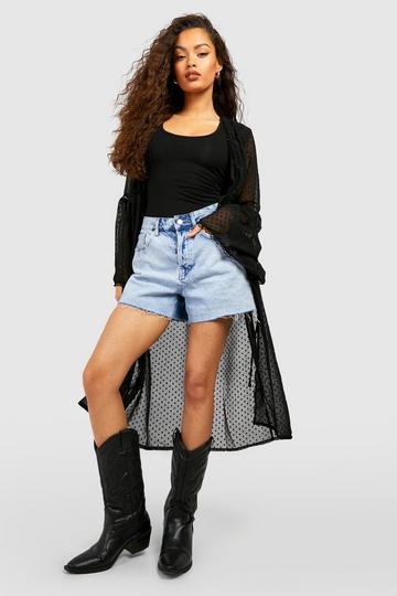 Dobby Mesh Midi Kimono Met Strik black