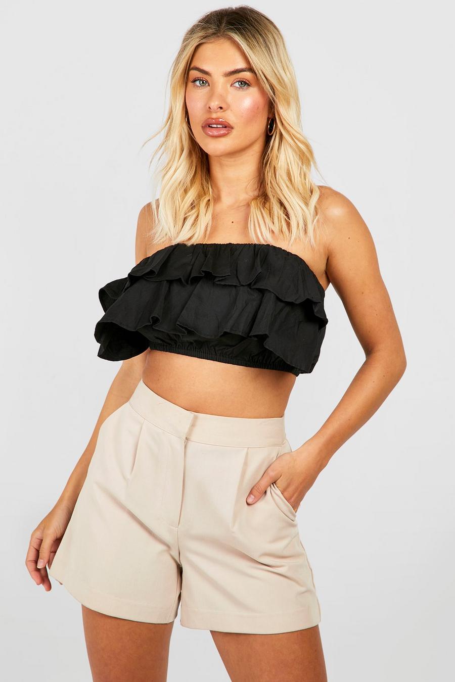 Black Cotton Ruffle Tube Top image number 1