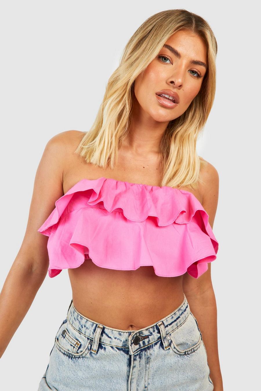Pink Cotton Ruffle Bandeau Top image number 1