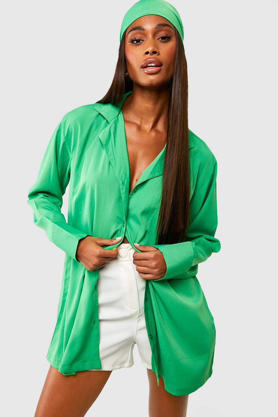 Green Oversize skjorta och hårsjal image number 1