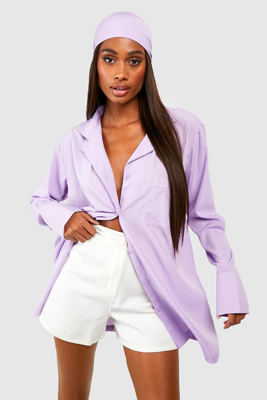 Ensemble avec chemise oversize et foulard, Lilac