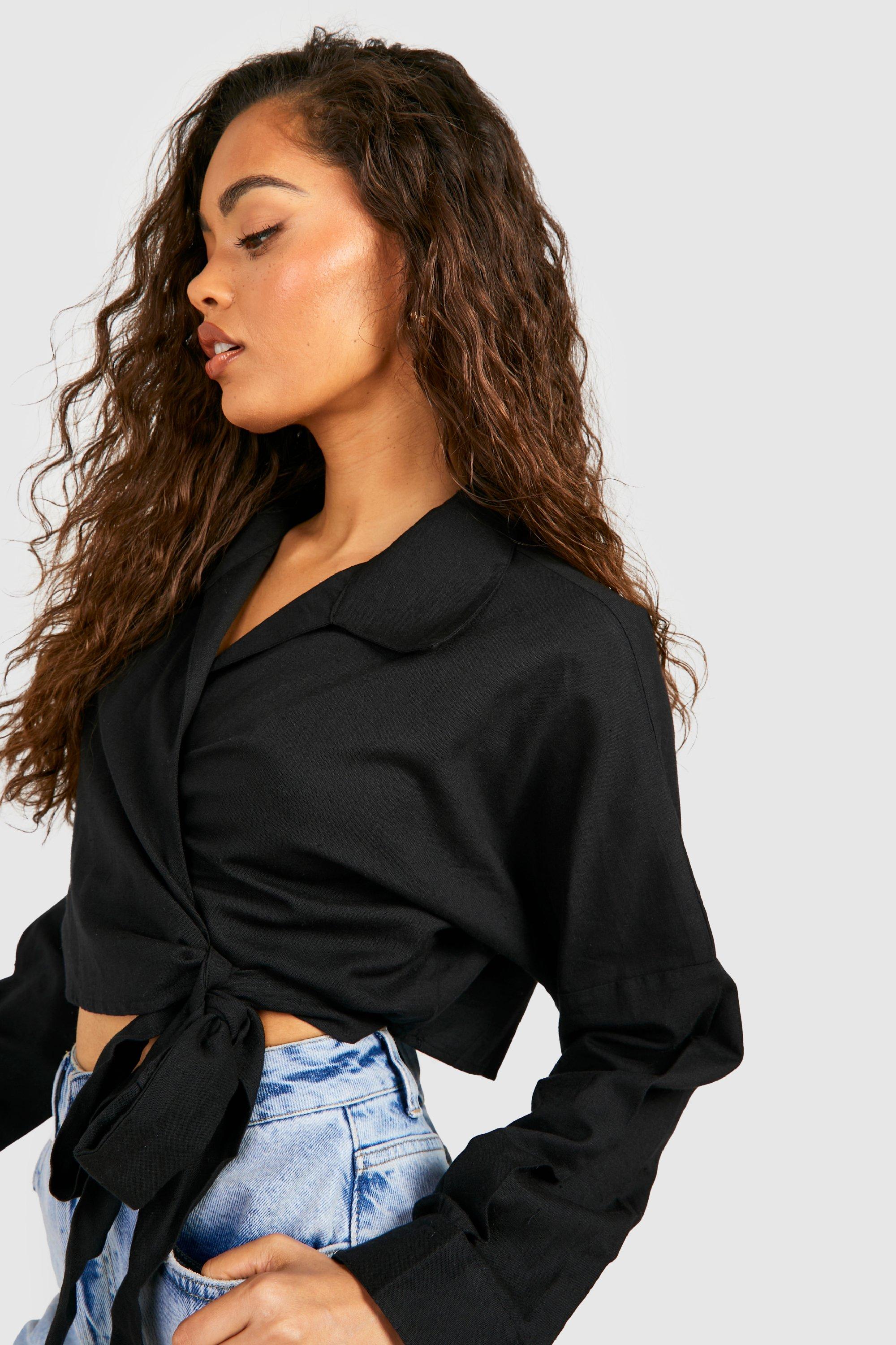 Wrap Around Satin Tie Top Black