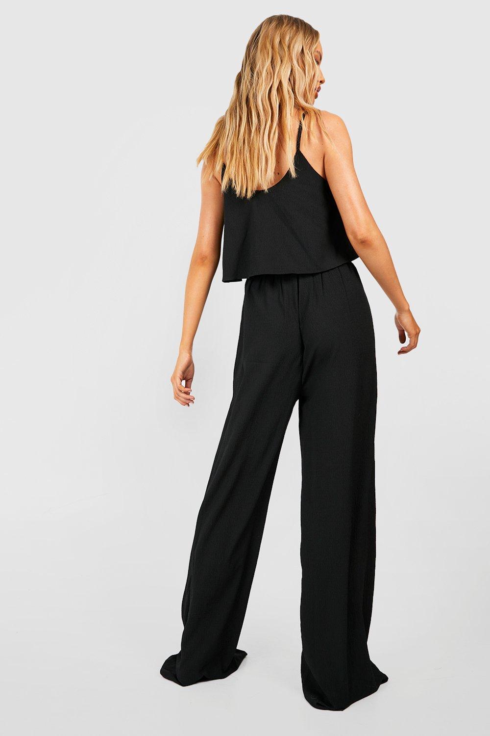 Tall Textured Swing Crop And Wide Leg Trouser Set | boohoo