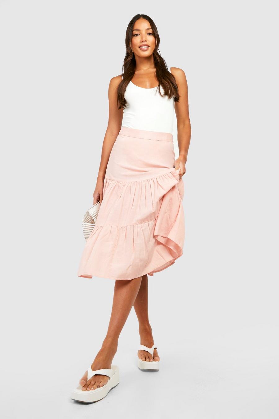 Blush pink Tall Linen Look Tiered Midi Skirt