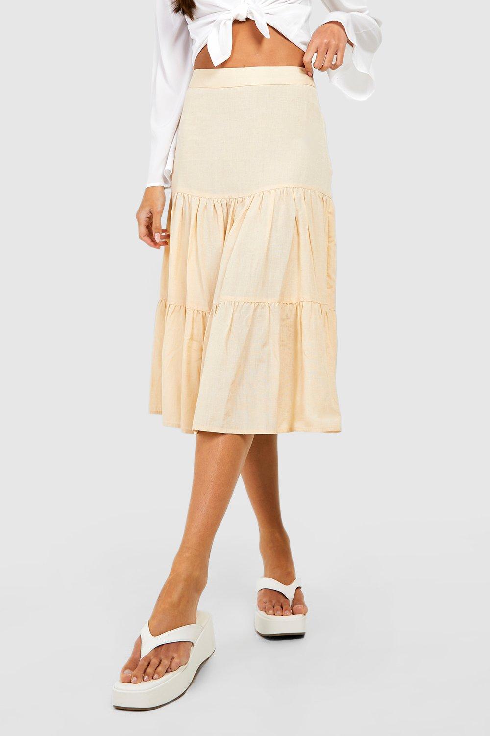 Beige linen hot sale midi skirt