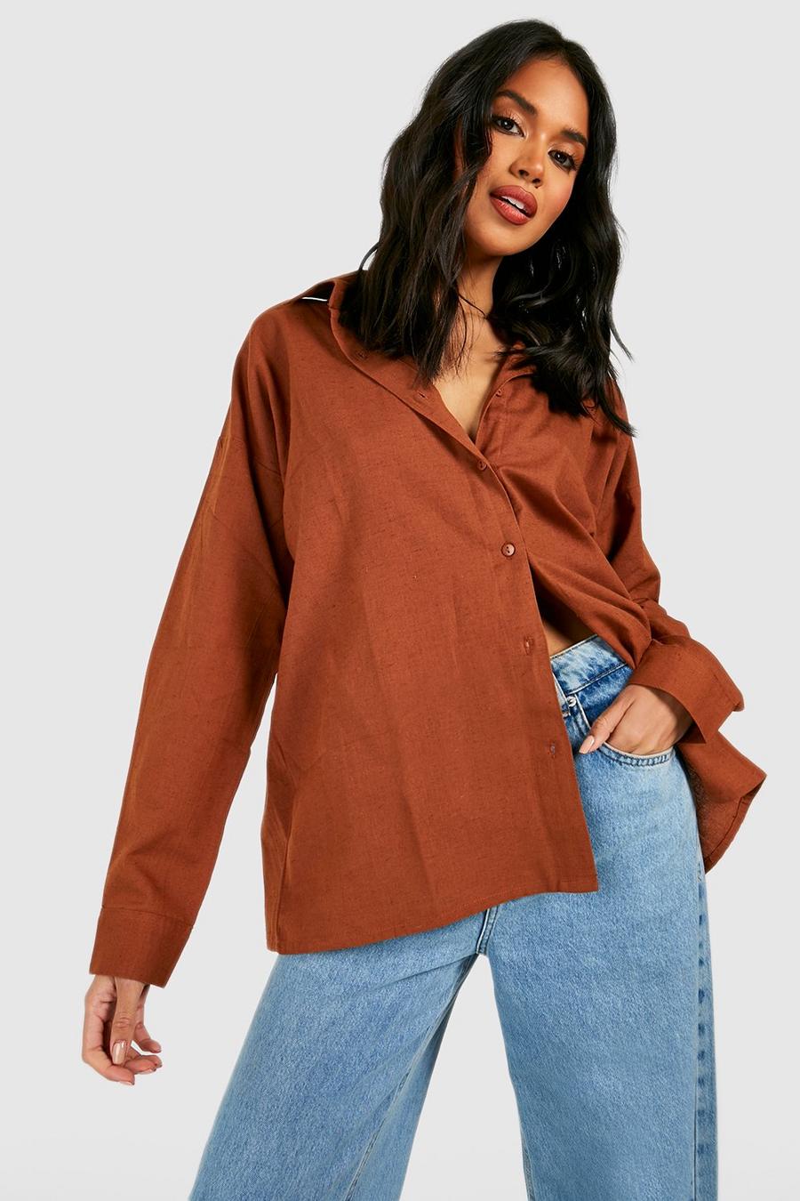 Chocolate Oversized Linnen Blouse image number 1