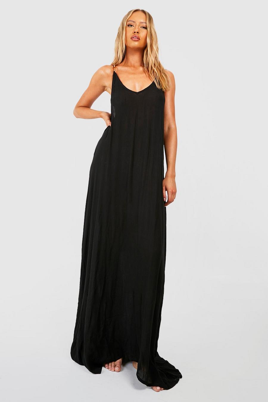 Black Tall Lång strandklänning i muslin med kedja image number 1