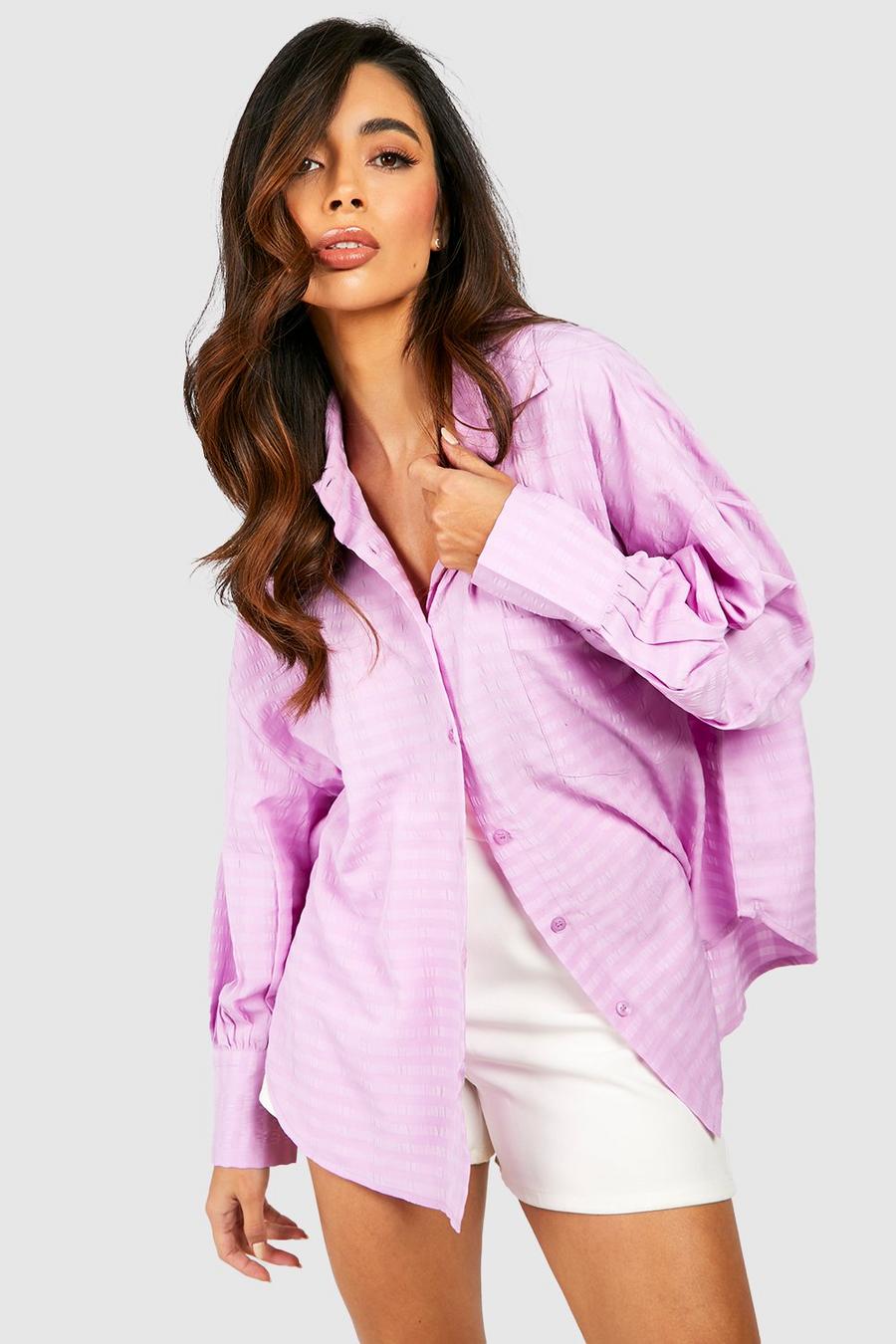 Lilac purple Crinkle Textured Shirt image number 1