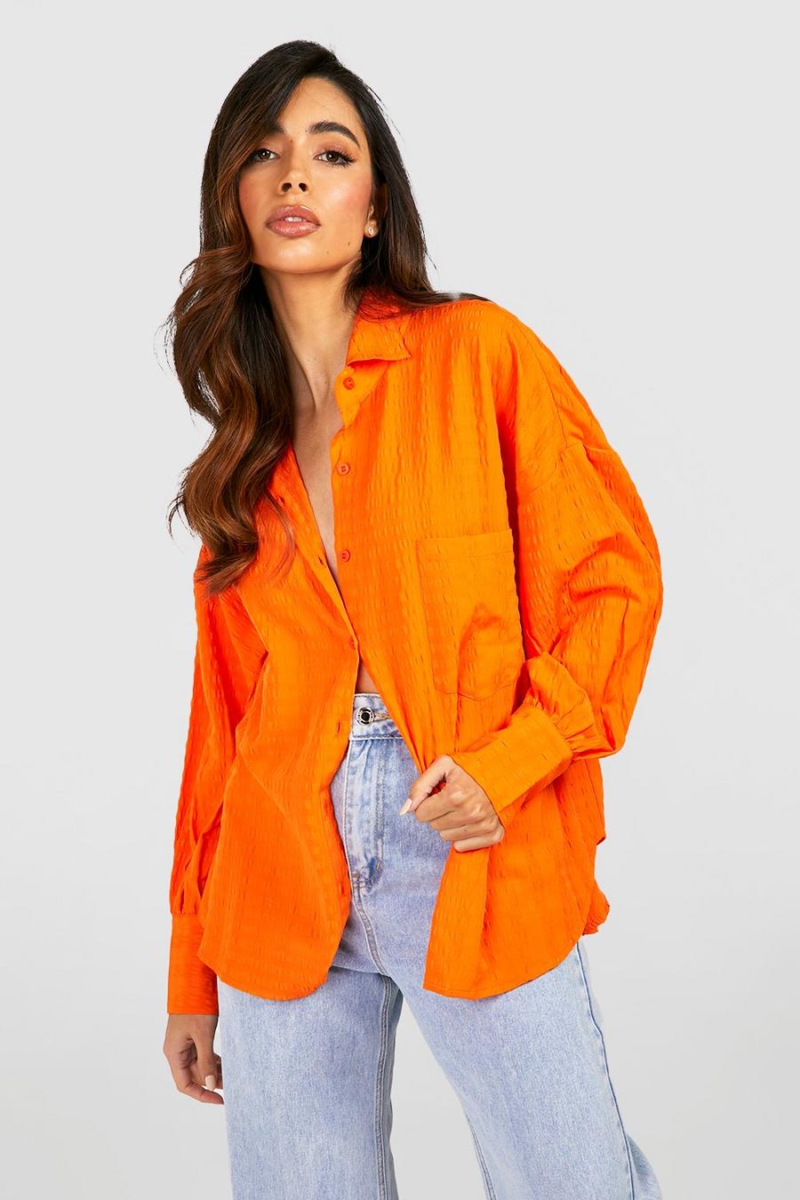 Orange Crinkle Textured Shirt image number 1